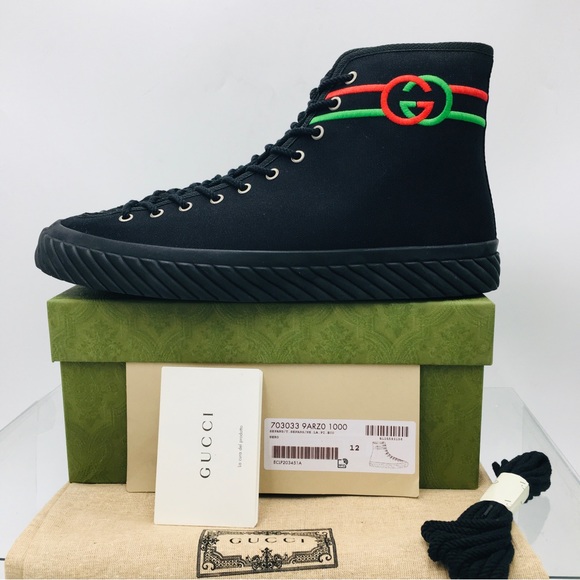 Gucci Interlocking G High Top Sneakers Black 703033 9ARZO 1000 - Picture 13 of 16